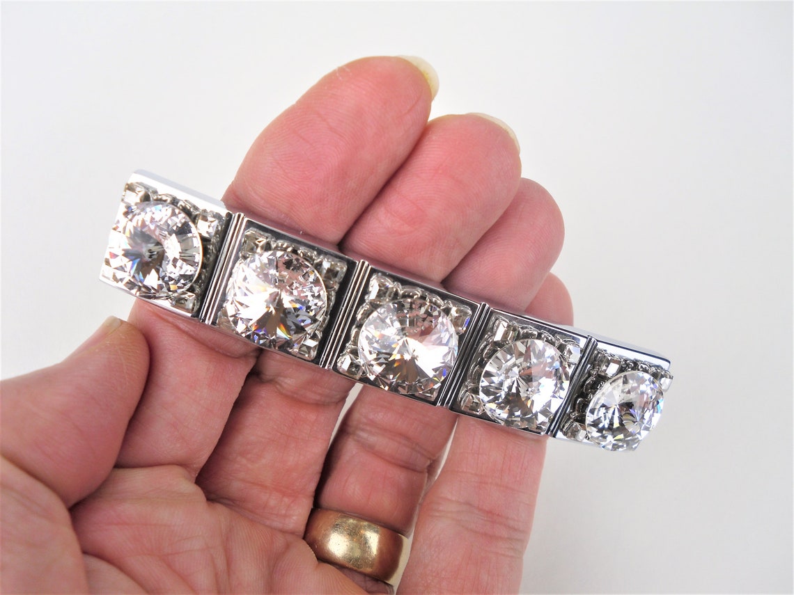 3 Inch Crystal Drawer Pull Large Rhinestone Chrome Etsy