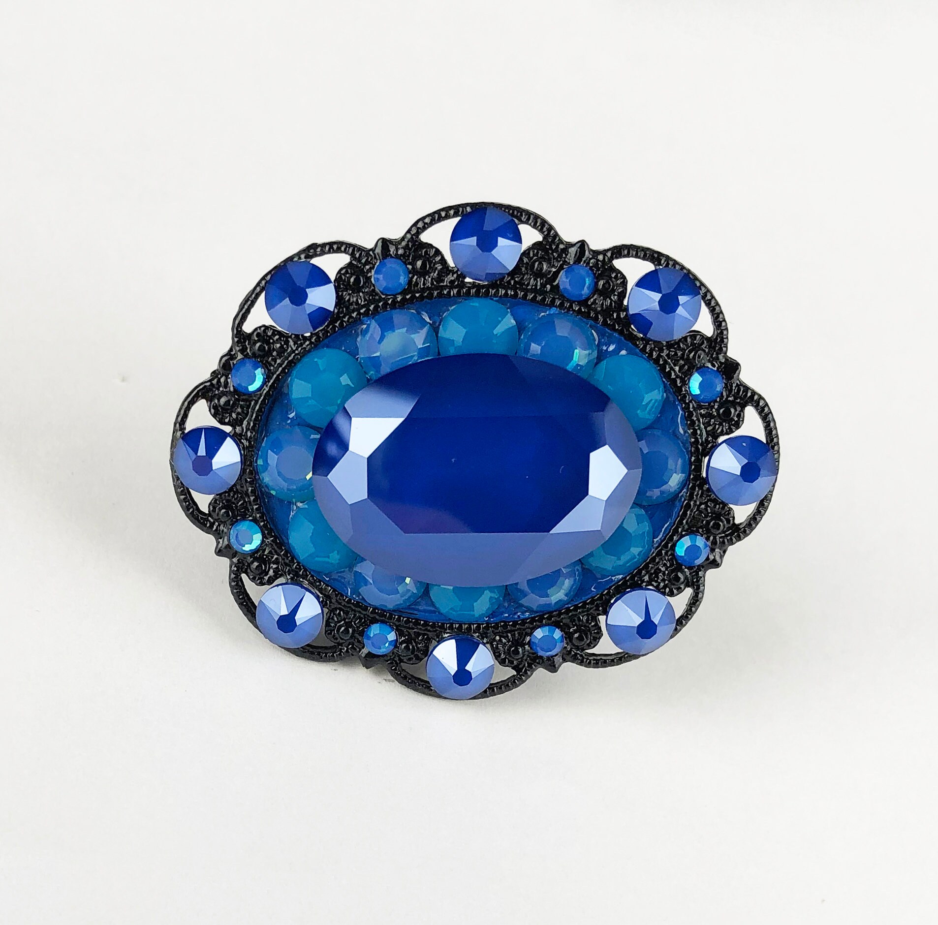 Armario único Knob Swarovski Cristal Real Azul Negro Gran | Etsy