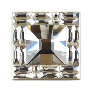1-3/4 Inch Square Crystal Cupboard Knob, Jeweled Cabinet Door Hardware, Style KN1077M