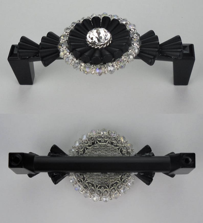 Unique Decorative Drawer Pull Swarovski Crystal Black Etsy