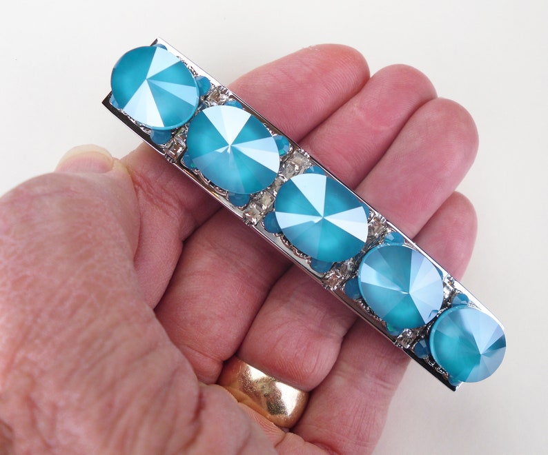 3 Inch Crystal Drawer Pull Large Rhinestone Azure Blue Chrome Etsy