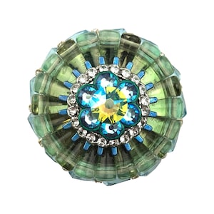 Aqua Crystal Cabinet Knob, Peridot Czech Glass, Art Deco Dresser Pull, 1-5/8"