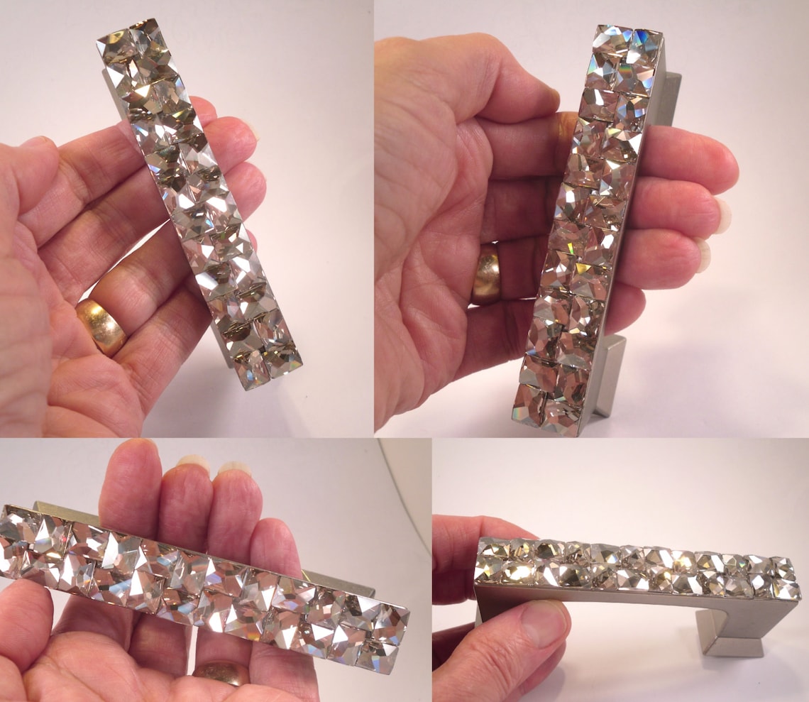 3 Drawer Pull Swarovski Crystal Drawer Handle Unique 3 Etsy