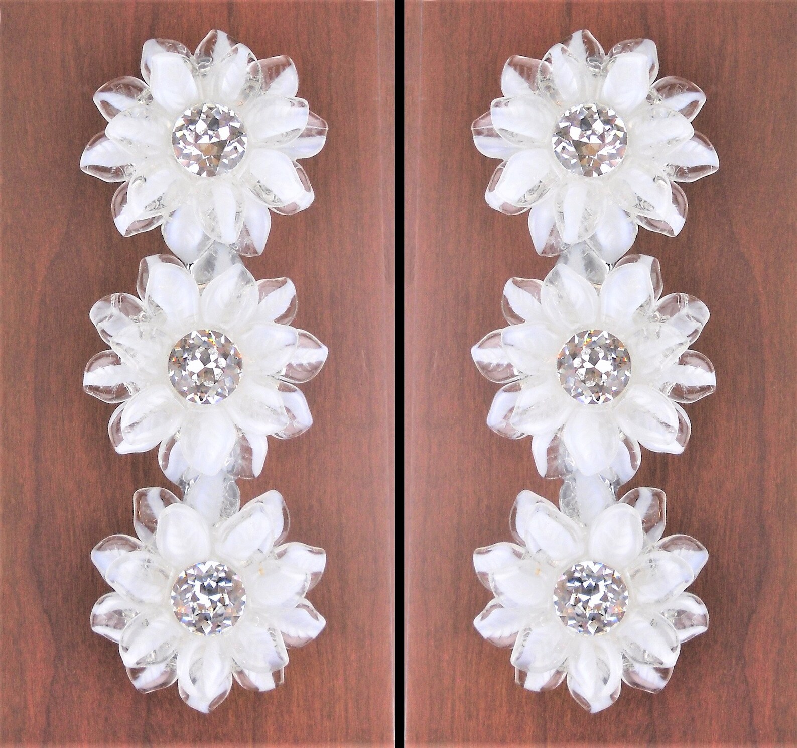4 Crystal Flower Drawer Pull Large Rhinestone Chrome Etsy