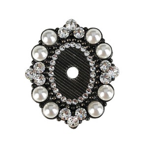 1-3/4" x 1-1/2" Backplate for Cabinet Knobs; Crystals & Pearls on Dark Antique Silver Decorative Metal