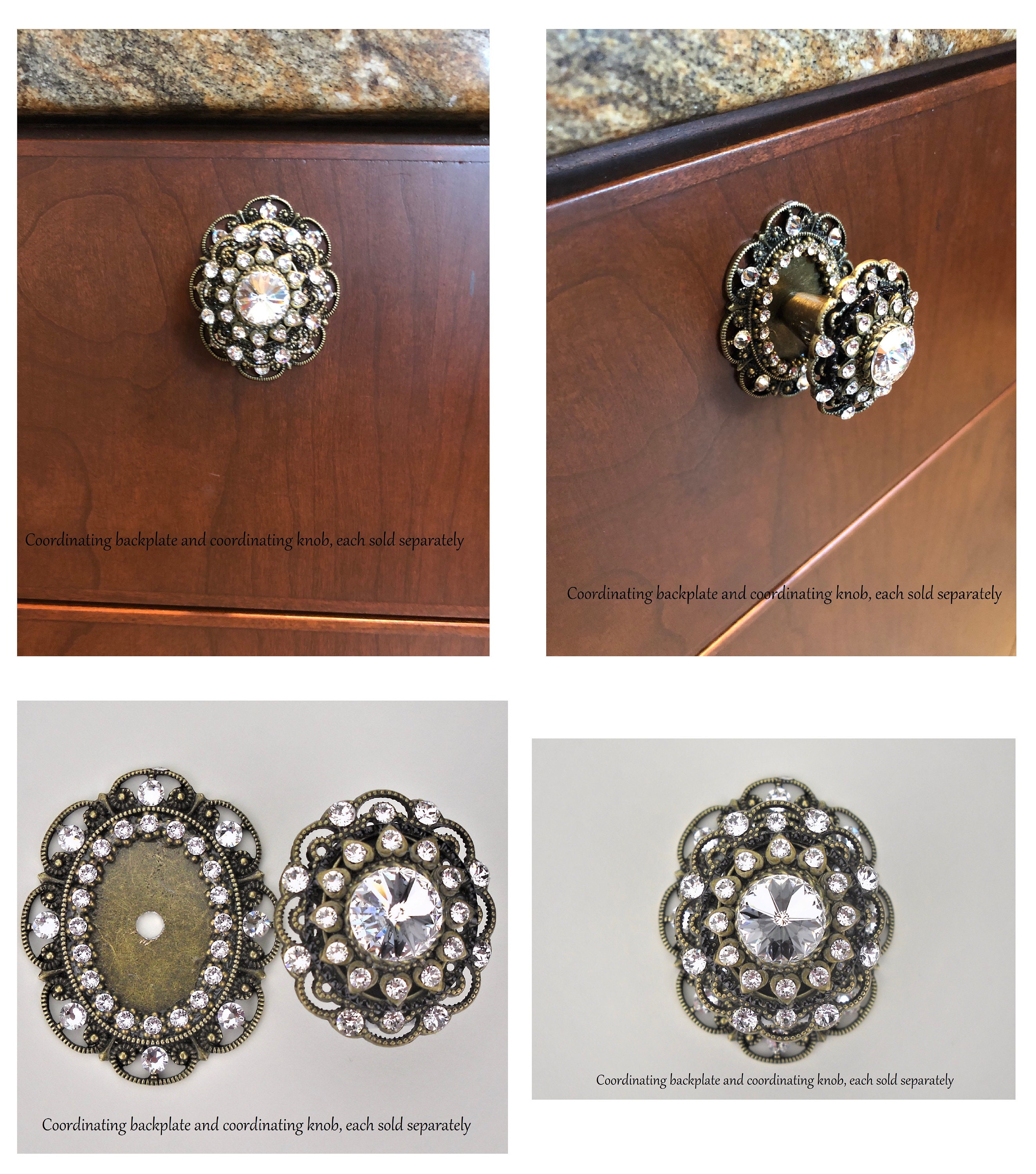 Único gabinete perilla Swarovski cristales antiguo bronce flor | Etsy