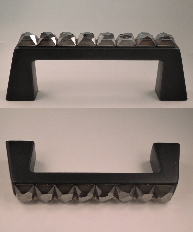 3 Inch Crystal Drawer Pull Large Rhinestone Matte Black Etsy