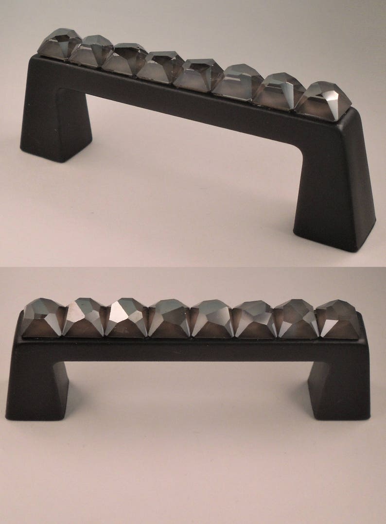 3 Inch Crystal Drawer Pull Large Rhinestone Matte Black Etsy