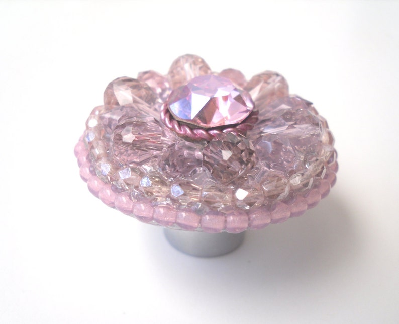 Girls Dresser Knob Swarovski Crystal Pink Silver/Unique Art Etsy
