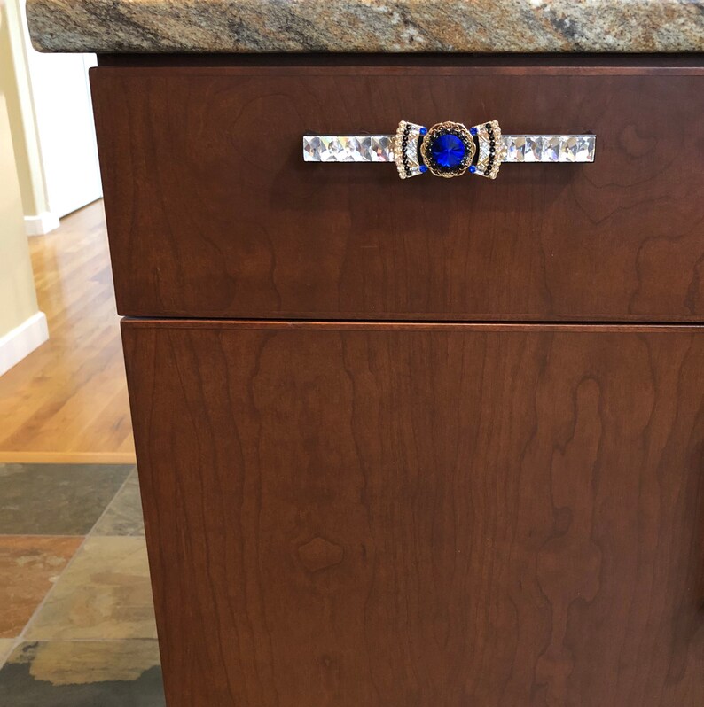 6 Crystal Drawer Pull Large Matte Black Handle Etsy