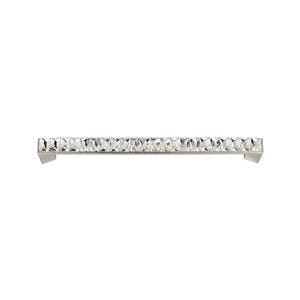 May include: A linear cabinet pull handle featuring a row of clear, faceted rectangular crystals set into a polished silver-toned metal frame. The hardware has a rectangular profile with two mounting points at the ends for attachment.