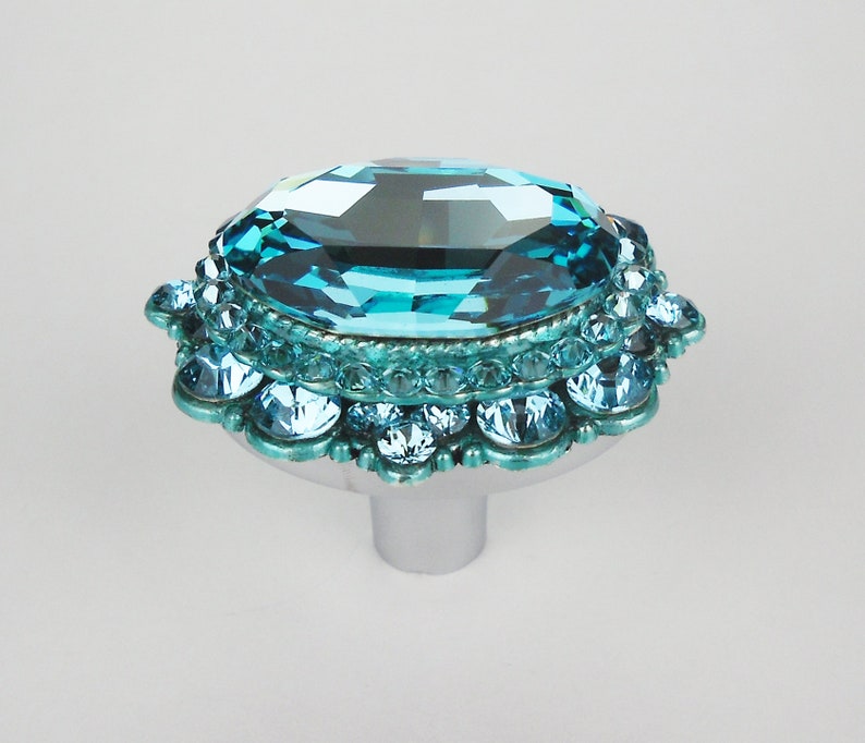 Unique Knob Swarovski Crystal Lt Turquoise Decorative Etsy