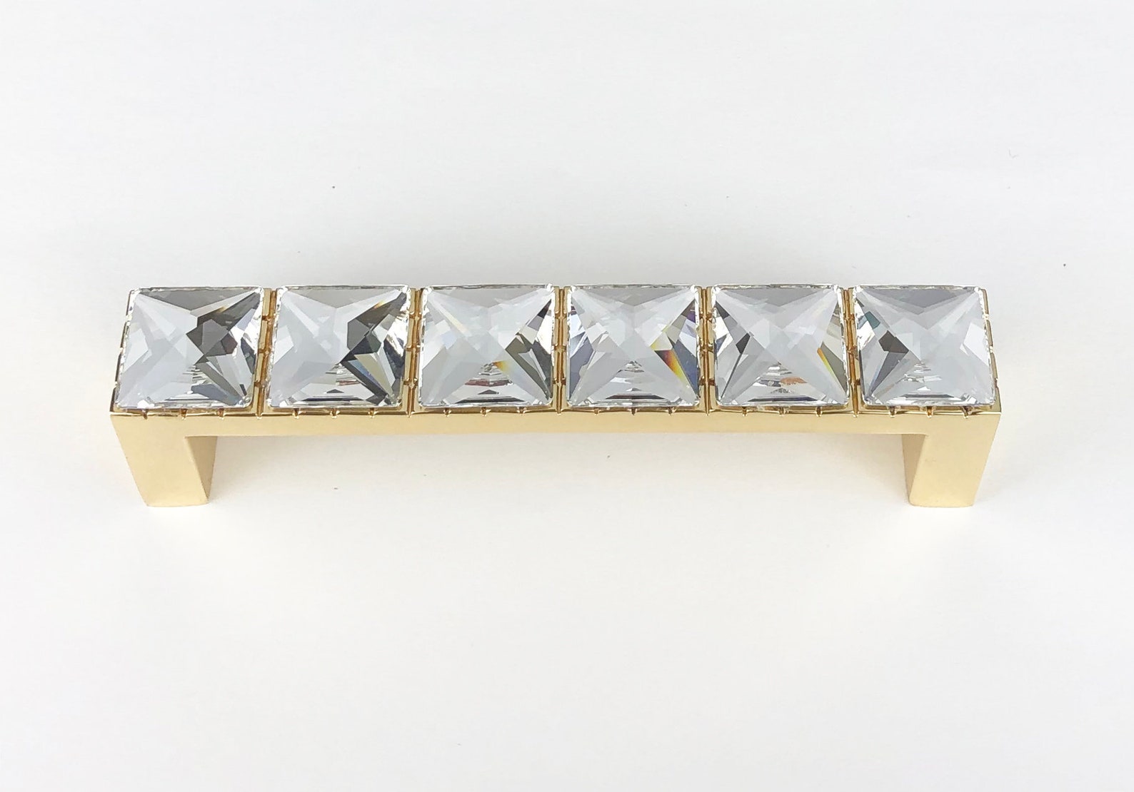 3 3/4 Drawer Pull Swarovski Crystal Brass Handle Big Etsy