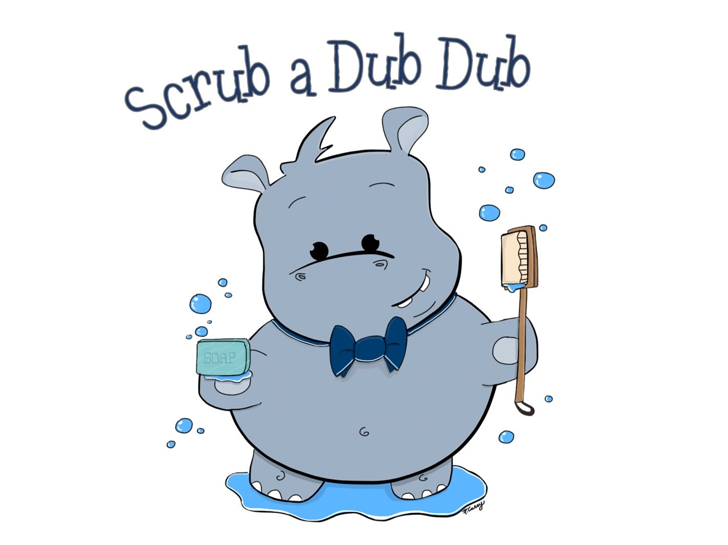 Scrub a Dub Dub Hippo Children's Bath Art 8x10 Print Etsy