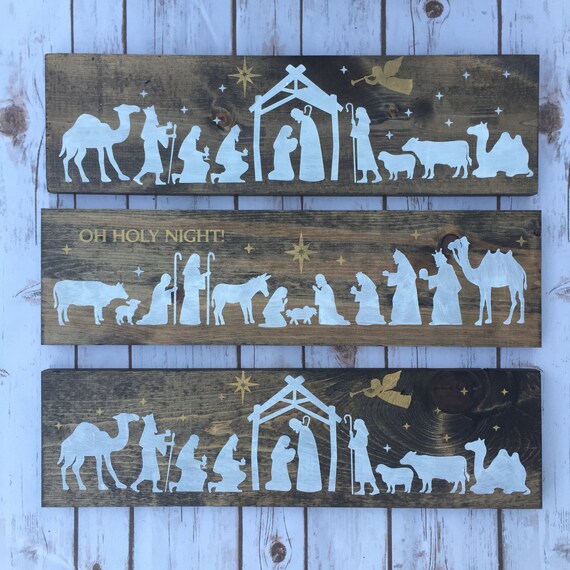 Nativity Scene religious sign holiday sign rustic christmas | Etsy