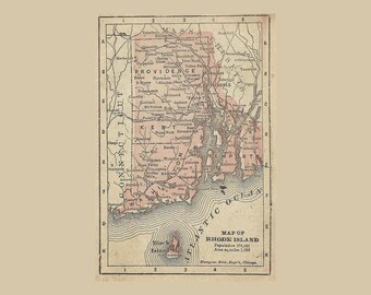 | Small Size Perfect for Gifts and Framing 1888 Rhode Island Map Not Reproduction Original