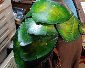 Pauldron: Leaf Faerie Armor, Leather, Handcrafted