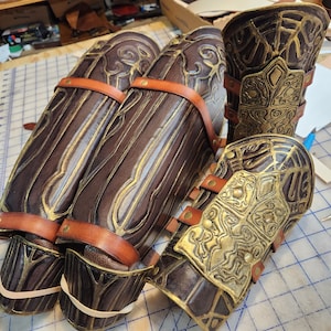 Greaves - Shin Guards Only  - BloodBorne Hunter Real Leather Armor Videogame Custom-made