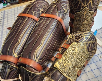 Greaves - Shin Guards Only  - BloodBorne Hunter Real Leather Armor Videogame Custom-made