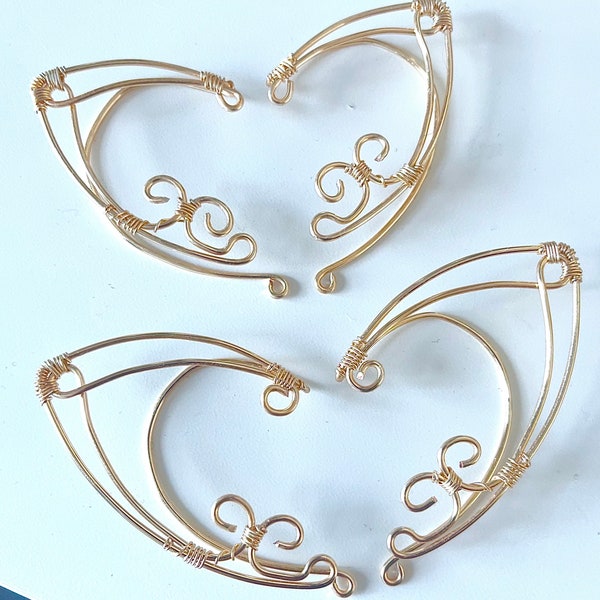 Ear Cuffs gold Elf ear cuff set Cosplay ear cuff RenFaire fairy costume cuffs Fantasy bride pointy ear small elf ear big