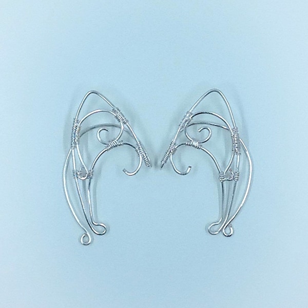 Simple Silver Ear Cuffs, Swirly Elf Ear Cuff Set, Elf Costume Accessory, Silver Wire Wrapped Jewelry, Fantasy Ear Cuffs Made-to-order