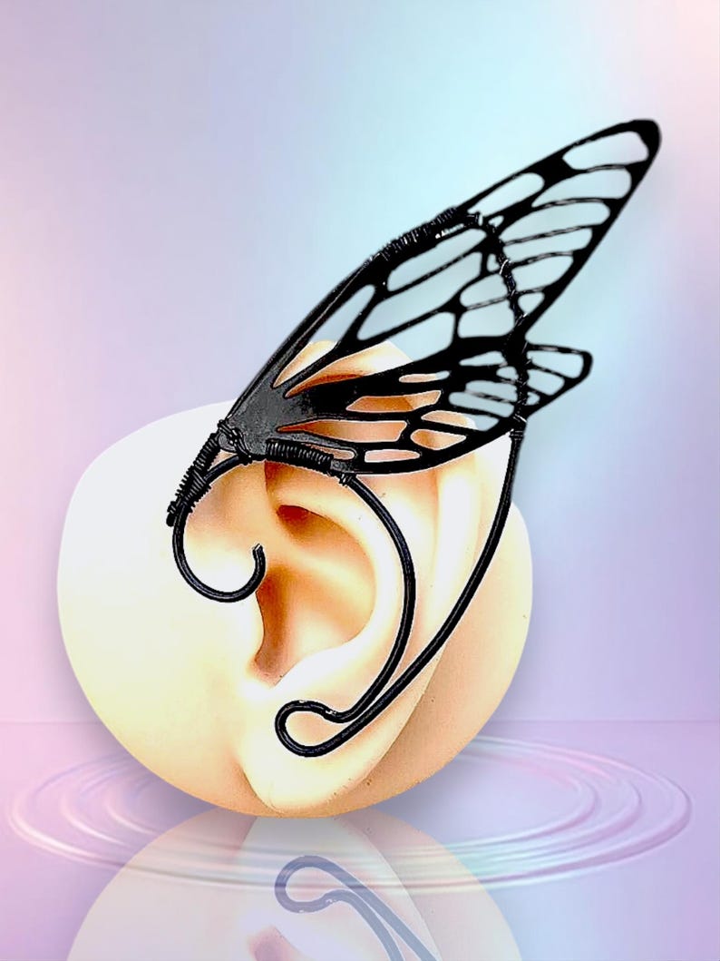 Black Fairy Wing Ear Cuffs: Wire Wrapped Elf Cosplay Jewelry Set - Etsy