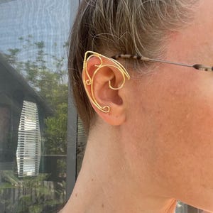 Gold Elf Ear Cuffs: Swirly Wire Wrapped Earring Set