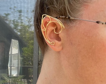 Gold Elf Ear Cuffs: Swirly Wire Wrapped Earring Set