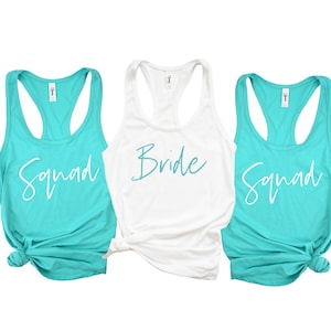 bride squad tank top aqua blue bachelorette party racerback squad shirts brides squad tank tops bridal party tank tops BSQUAD-RB