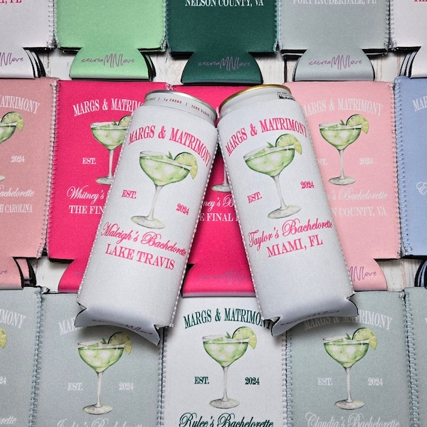 Margs and Matrimony Bachelorette Party Can Coolers - Personalized Bridal Drink Sleeves for a Fiesta - Customizable, Fun, and Stylish. MAM