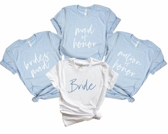 bachelorette party shirts Bridesmaid and Bride Shirts, sky blue bridesmaid shirts, bridesmaid proposal shirt, maid of honor shirt TITLE-UT