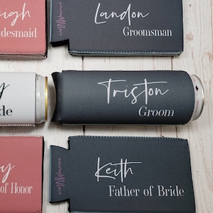 Groomsman Proposal Slim Can Coolers with names . Wedding favors. Groom bestman groomsman... SWPT-STOCK