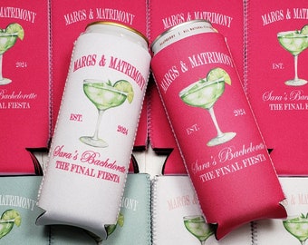 Margs and Matrimony Bachelorette Party Can Coolers - Personalized Bridal Drink Sleeves for a Fiesta - Customizable, Fun, and Stylish. MAM