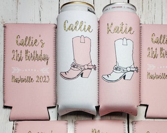 Nashville birthday cowboy boot can coolers / 21st birthday party can coolers / Nash bash birthday / birthday party favors... BOOTDAY-G