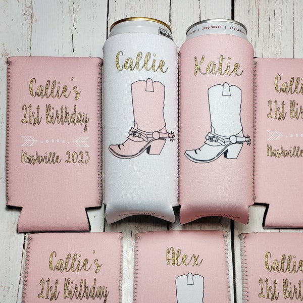 Nashville birthday cowboy boot can coolers / 21st birthday party can coolers / Nash bash birthday / birthday party favors... BOOTDAY-G