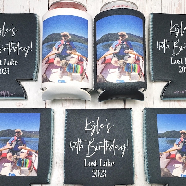 Custom Can Cooler with Photo & Text | Personalized Party Favor | 40th Birthday, Wedding, Graduation. Customizable Beer Sleeve... PHOTOAGE