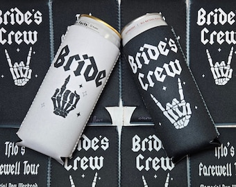 Brides Crew Rock and Roll bachelorette party slim can coolers - bachelorette party favors - Heavy Metal can coolers... BCDC