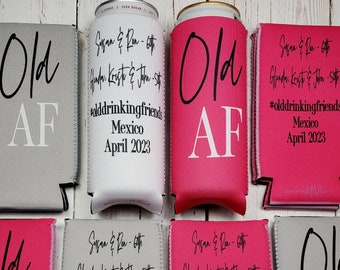 Old AF birthday party can cooler favors. Personalized with custom birthday party info. 40th Birthday favors... OLDAF