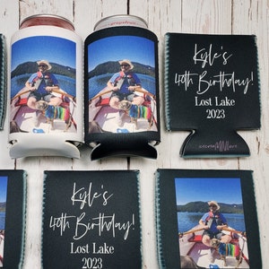 Custom Photo & Text Can Cooler | Personalized Party Favor | 40th Birthday, Wedding, Graduation. Customizable Beer Sleeve... PHOTOAGE