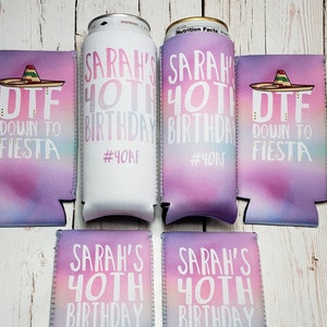 DTF down to fiesta 40th birthday party favors / mexico bachelorette party can coolers /bachelorette favors / mexico vacation favors... DTF