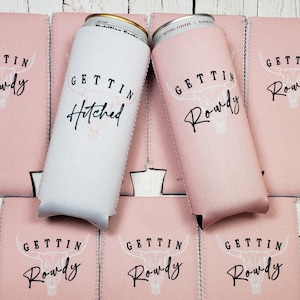 getting rowdy and getting hitched bull bachelorette party can coolers / bachelorette party favors /  bride favors... ROWDY-STOCK