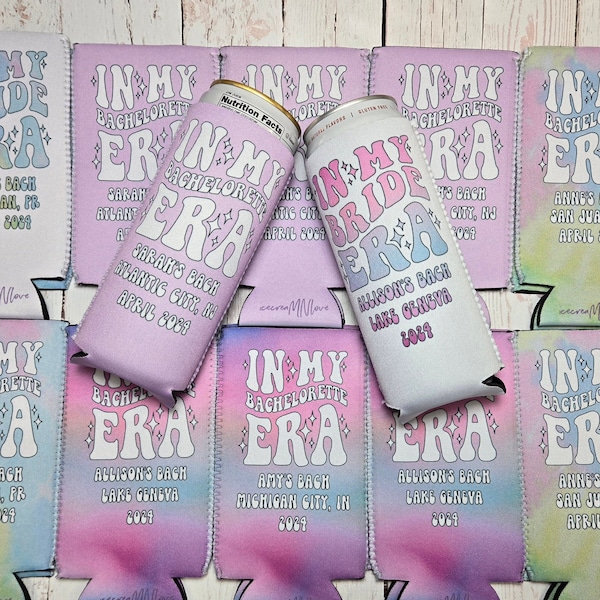 In my bride era Bachelorette Party Can Coolers - Personalized Bridal Drink Sleeves for a Fiesta - Customizable, Fun, and Stylish. BERA