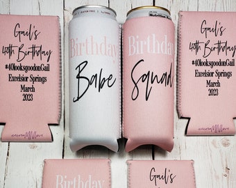 Birthday Squad and Birthday Babe birthday party can cooler favors. Personalized with custom birthday party info. Birthday favors... BSQUAD