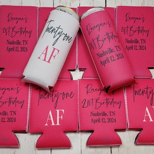 Twenty one AF birthday party can cooler favors. Personalized with custom birthday party info. 21st Birthday favors... 21AF