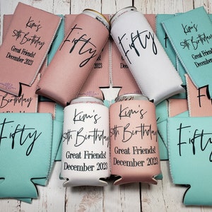 Fifty birthday party can cooler favors. Personalized with custom birthday party info. 50th Birthday favors... FIFTY