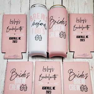 brews before i dos brides brew crew bachelorette party can coolers. Personalized custom bachelorette info. Personalized gifts... BBFID