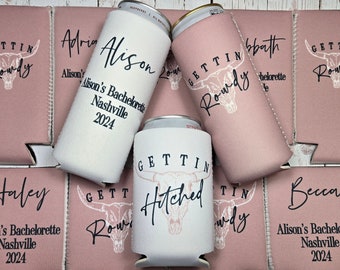 getting hitched and getting rowdy bachelorette party favors / bachelorette party can coolers / bride favors no minimum custom... ROWDY