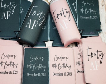 Forty AF birthday party can cooler favors. Personalized with custom birthday party info. 40th Birthday favors... 40AF