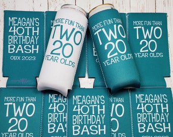 cheers and beers to 40 years / 40th birthday favors / more fun than two twenty year olds / milestone birthday party can coolers... 220