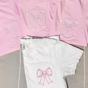 Bridal Party Bow Tshirt.Bachelorette Party Shirts, Embroidered Bow T-shirt, Matching Bridesmaid Shirts, Cute Bow T-shirt,  BOW-EMB